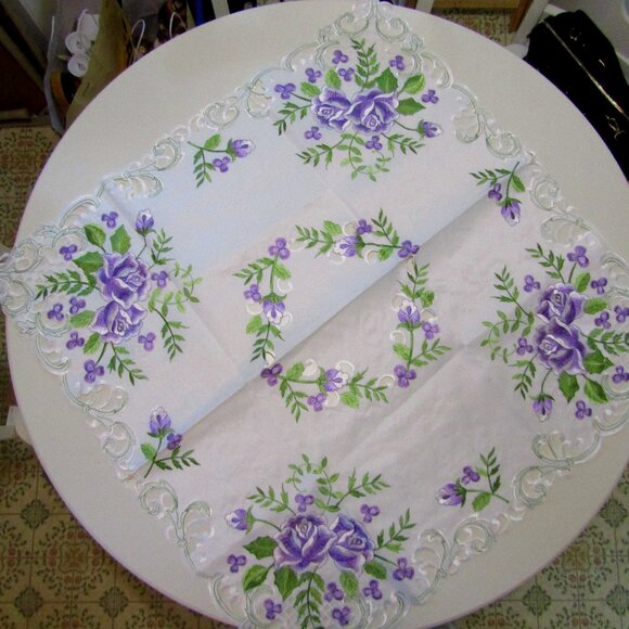34" x 34" Lilac Spring Floral Embroidered Table Cover - Picture 11 of 11